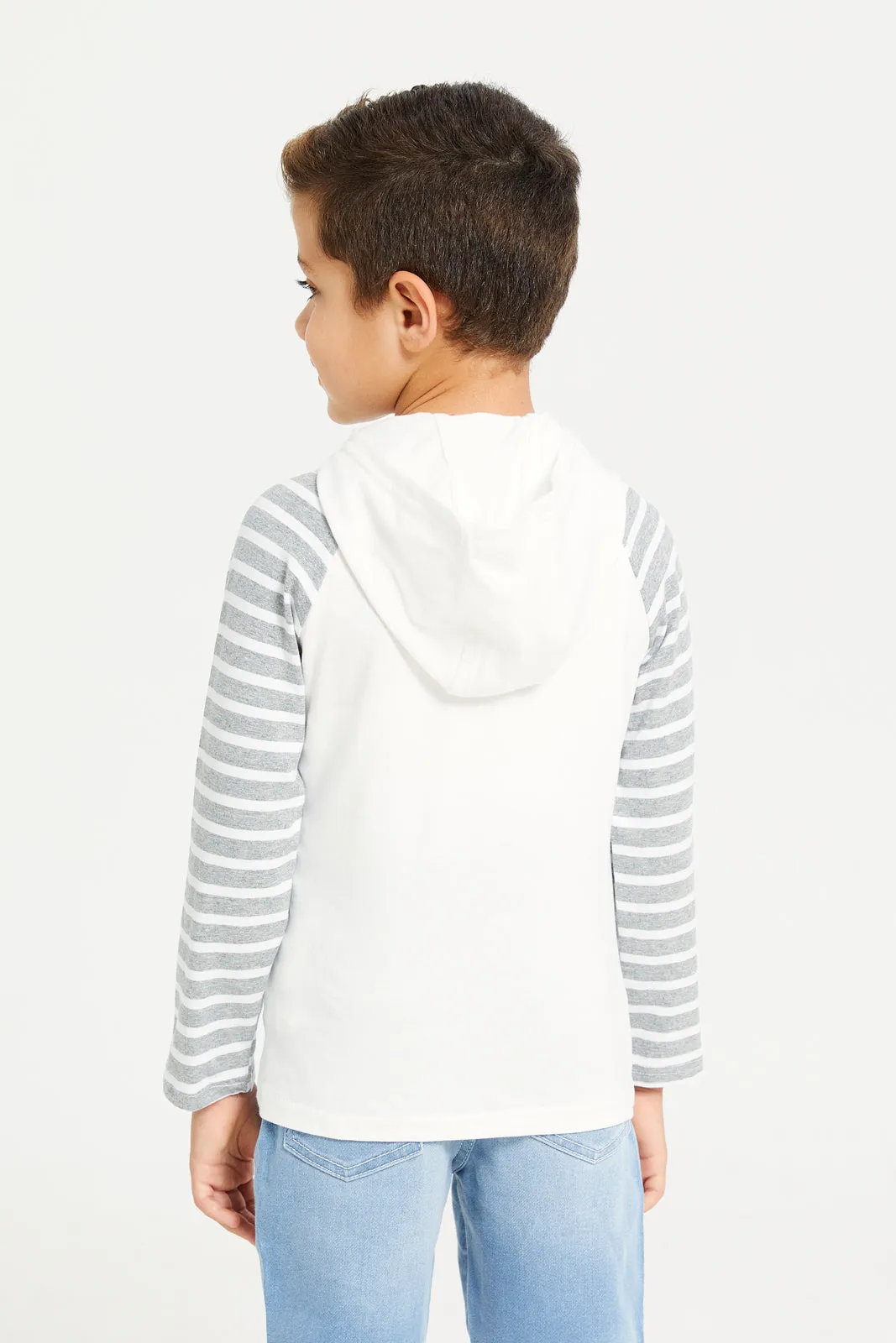 Boys White Striped Long Sleeved T-Shirt