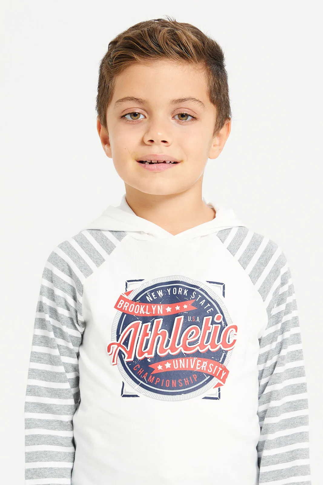 Boys White Striped Long Sleeved T-Shirt