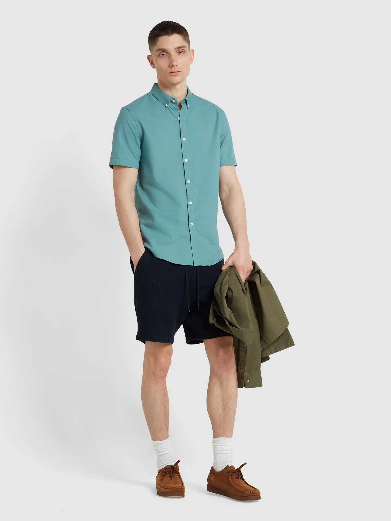 Brewer Short Sleeve Oxford Shirt In Brook Blue