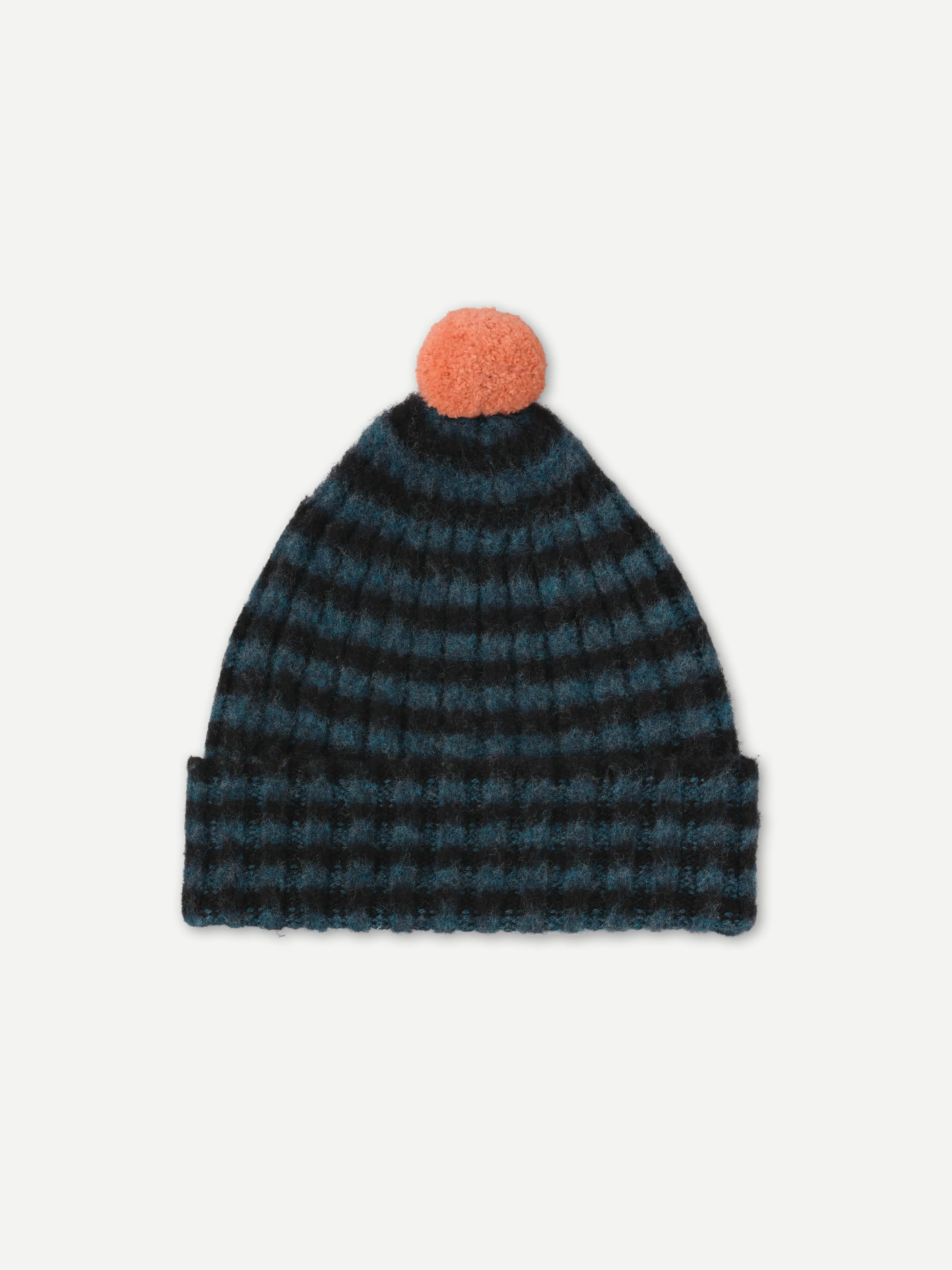 BRUSHED NARROW STRIPE HAT WITH CONTRAST POMPOM BLACK & LUGANO