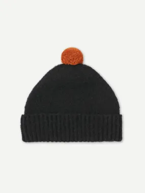 BRUSHED PLAIN HAT CONTRAST POMPOM BLACK & CUMIN