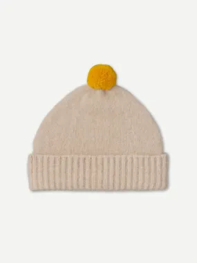 BRUSHED PLAIN HAT CONTRAST POMPOM OATMEAL & GOLDEN EYE