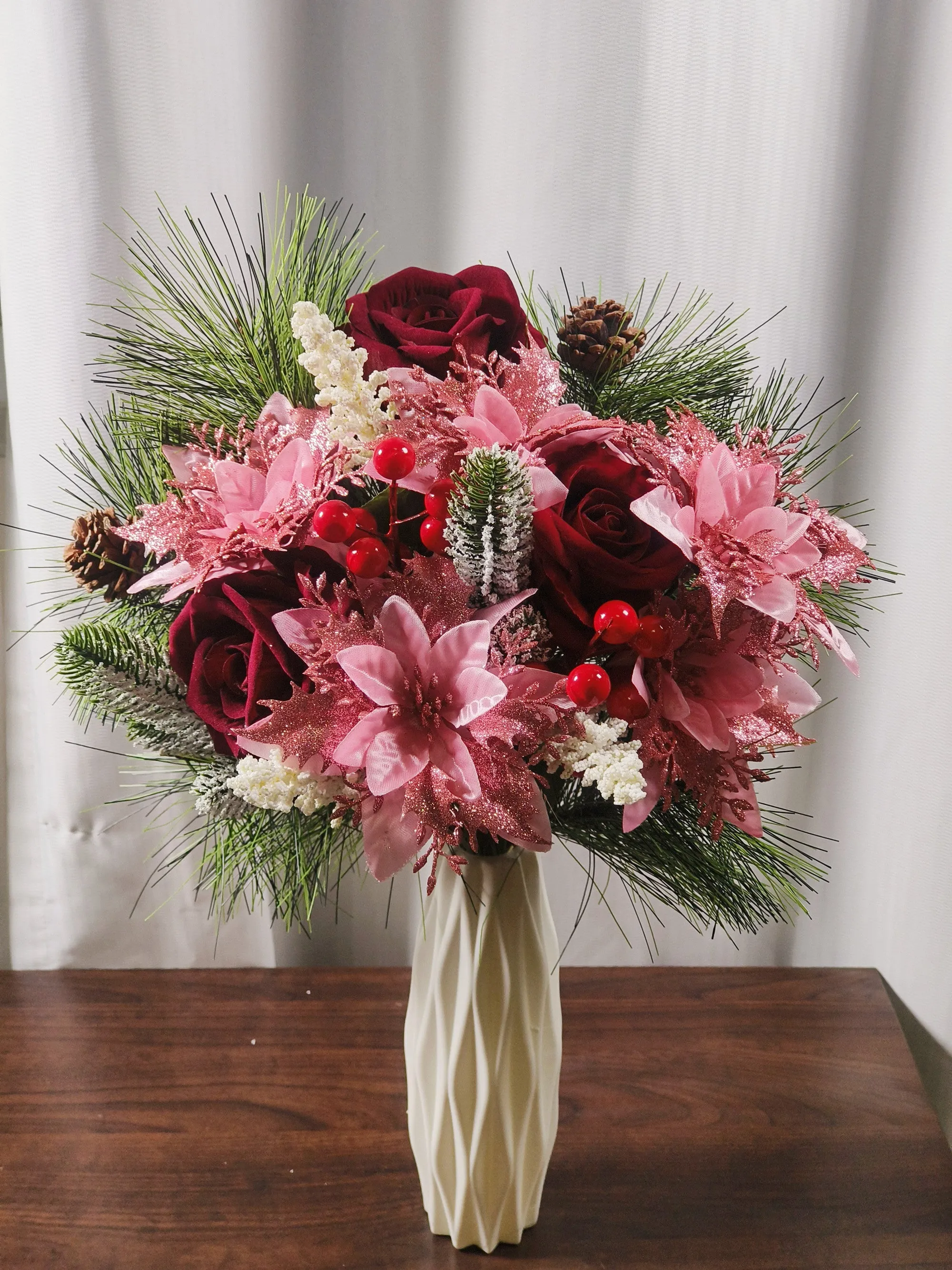 Bulk 17PCS Artificial Christmas Flowers Bouquet Christmas Floral Wholesale