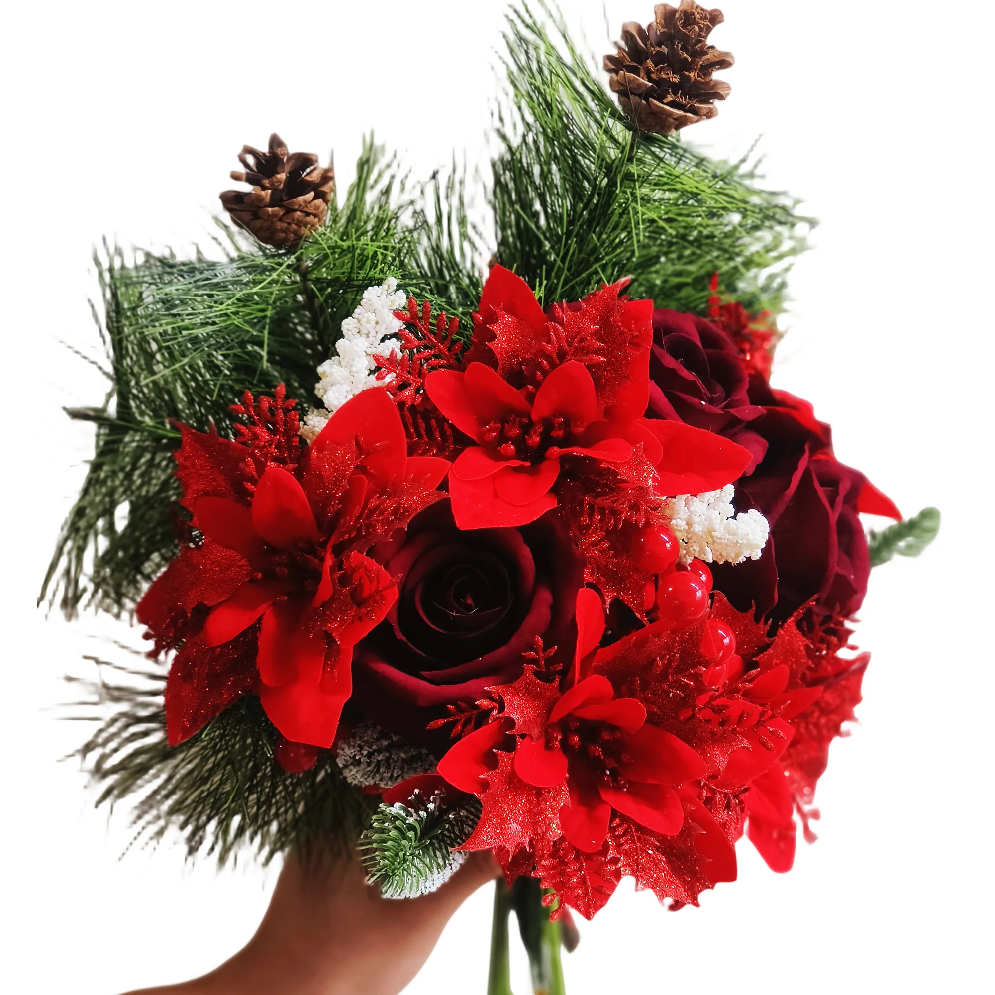 Bulk 17PCS Artificial Christmas Flowers Bouquet Christmas Floral Wholesale