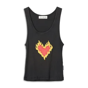 Burn Heart Stitch - Rib Tank - Black Snow