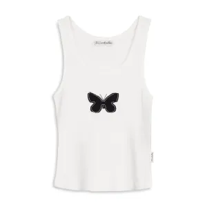 Butterfly Stitch - Rib Tank - White