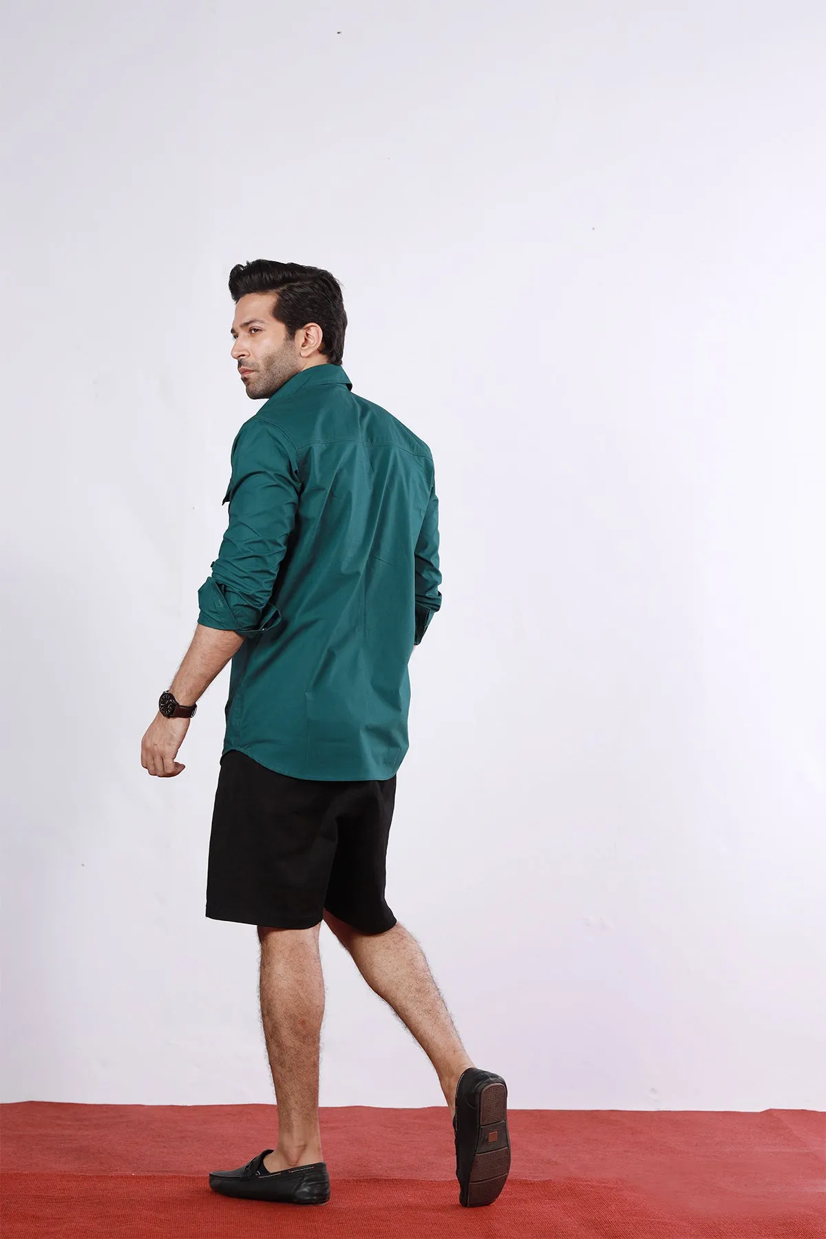 Casual Bottle Green Poplin Shirt - P22 - MS0012R