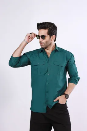 Casual Bottle Green Poplin Shirt - P22 - MS0012R