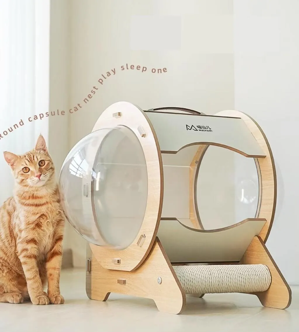 Cat Wooden Pet Bed Space Capsule with Cushion