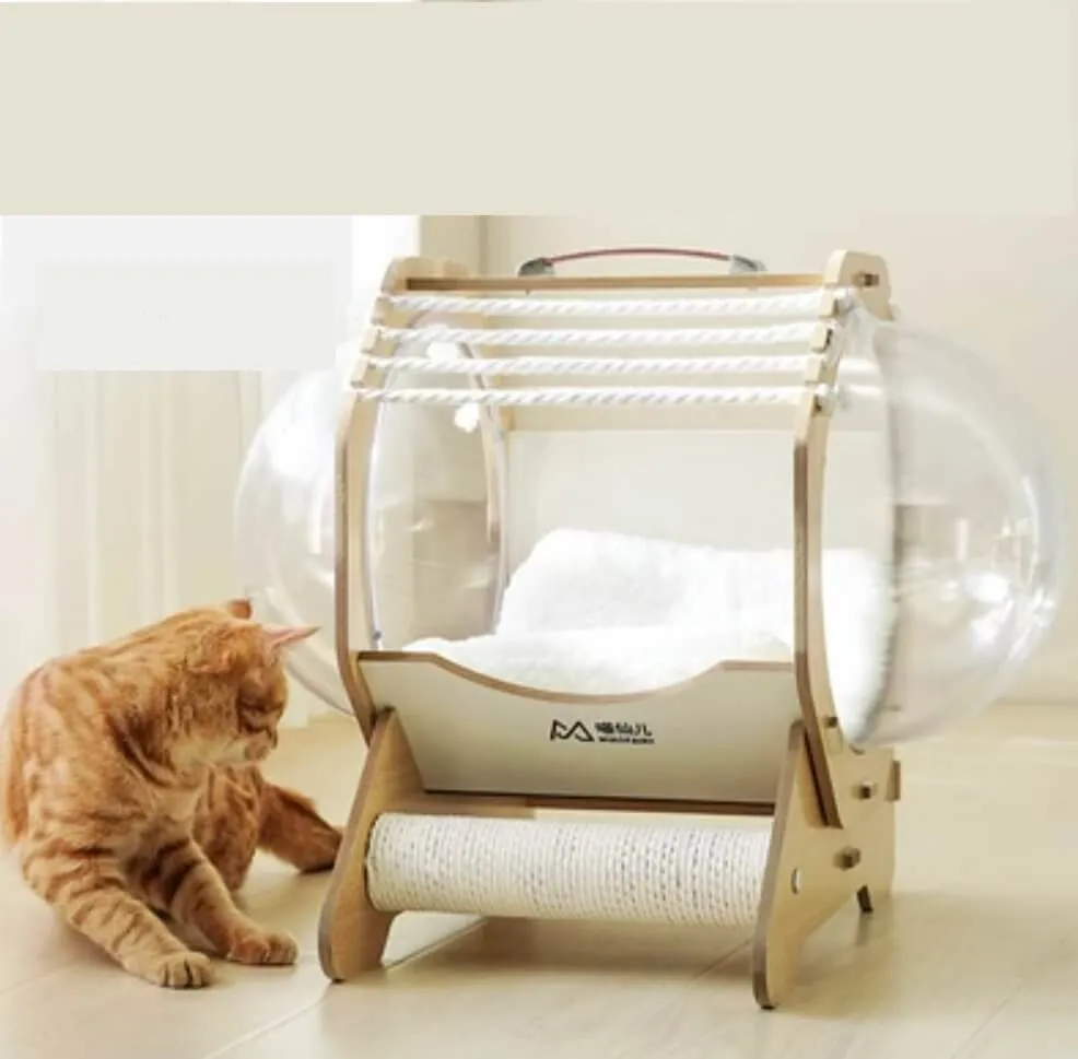 Cat Wooden Pet Bed Space Capsule with Cushion