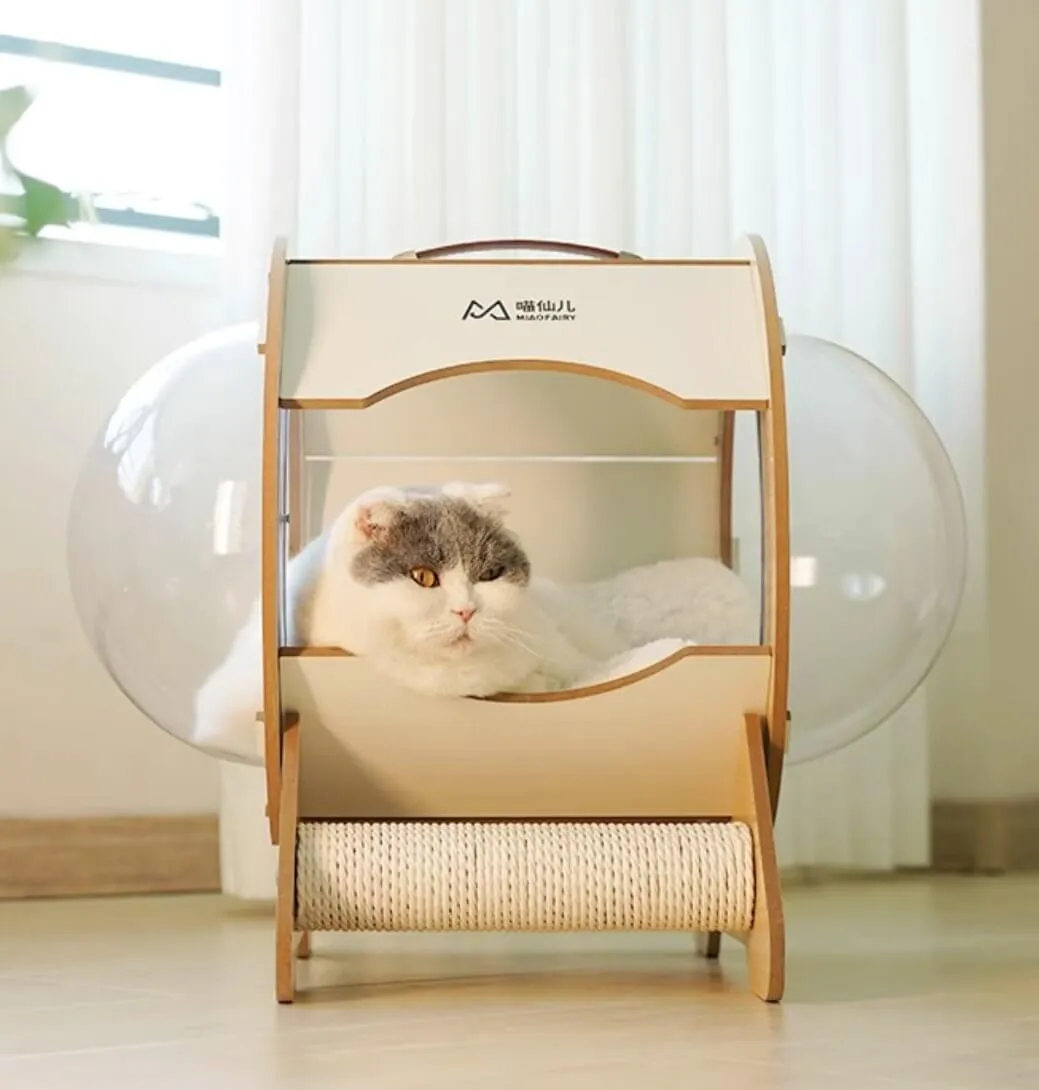 Cat Wooden Pet Bed Space Capsule with Cushion