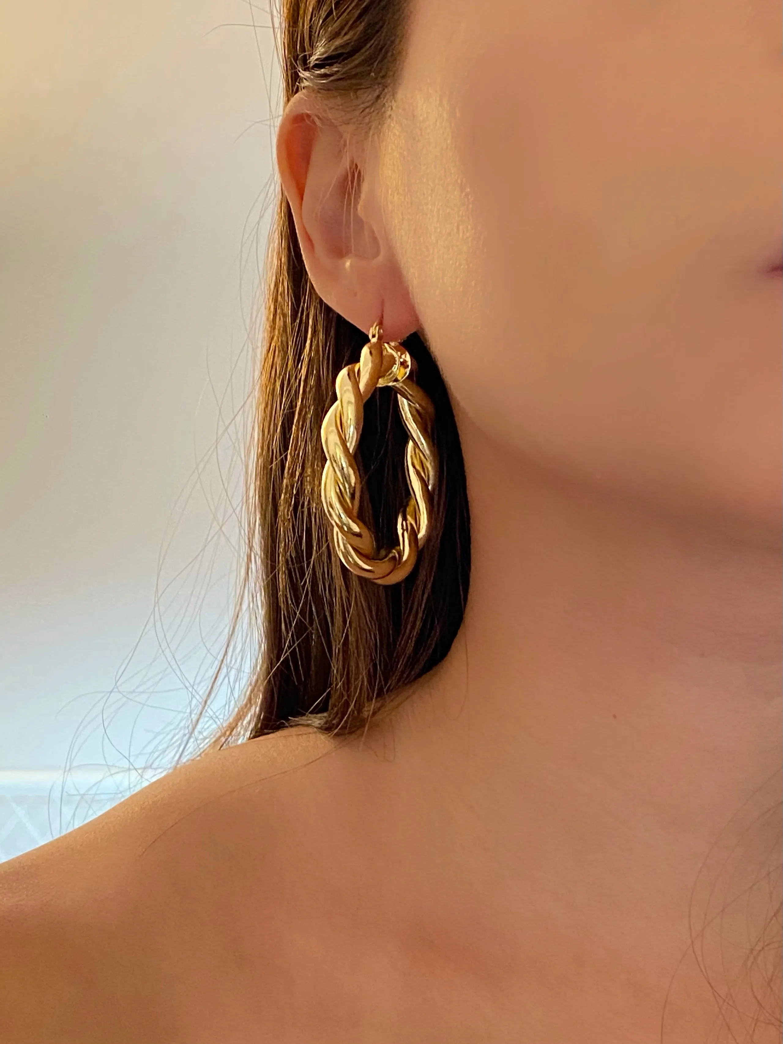 Chunky Twist Hoops (big) - Gold Filled