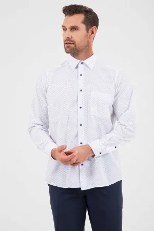 Classic Fit Long Sleeve Printed Cotton Blend Dress Shirt, Navy B.