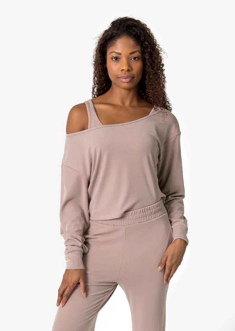 Cloudsoft Rib Off the Shoulder Top Walnut