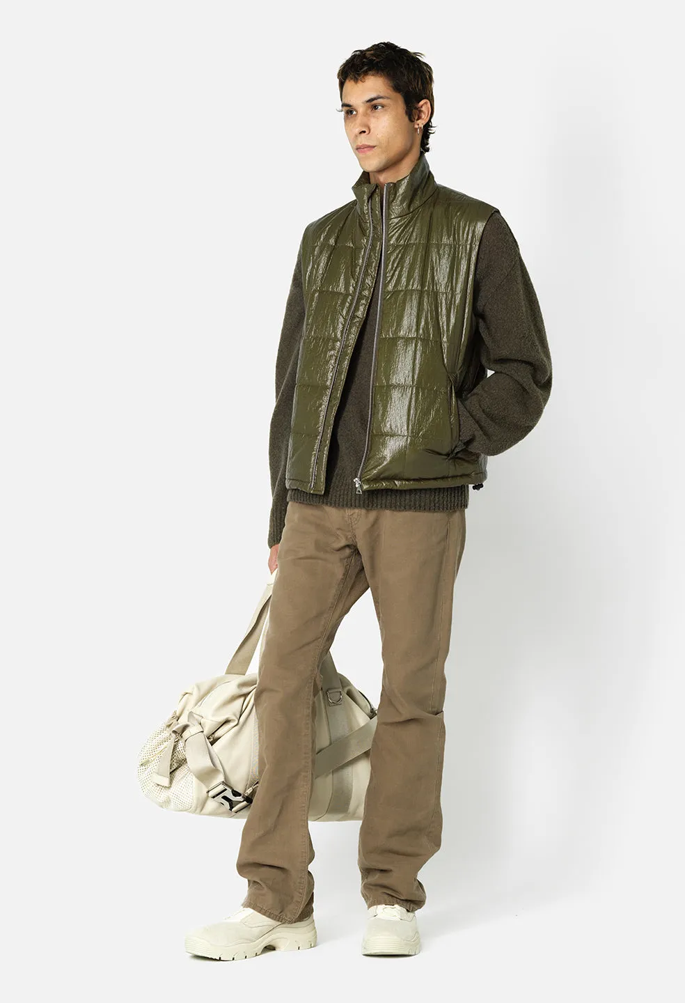 Coated Nylon Puffer Vest  / Olive