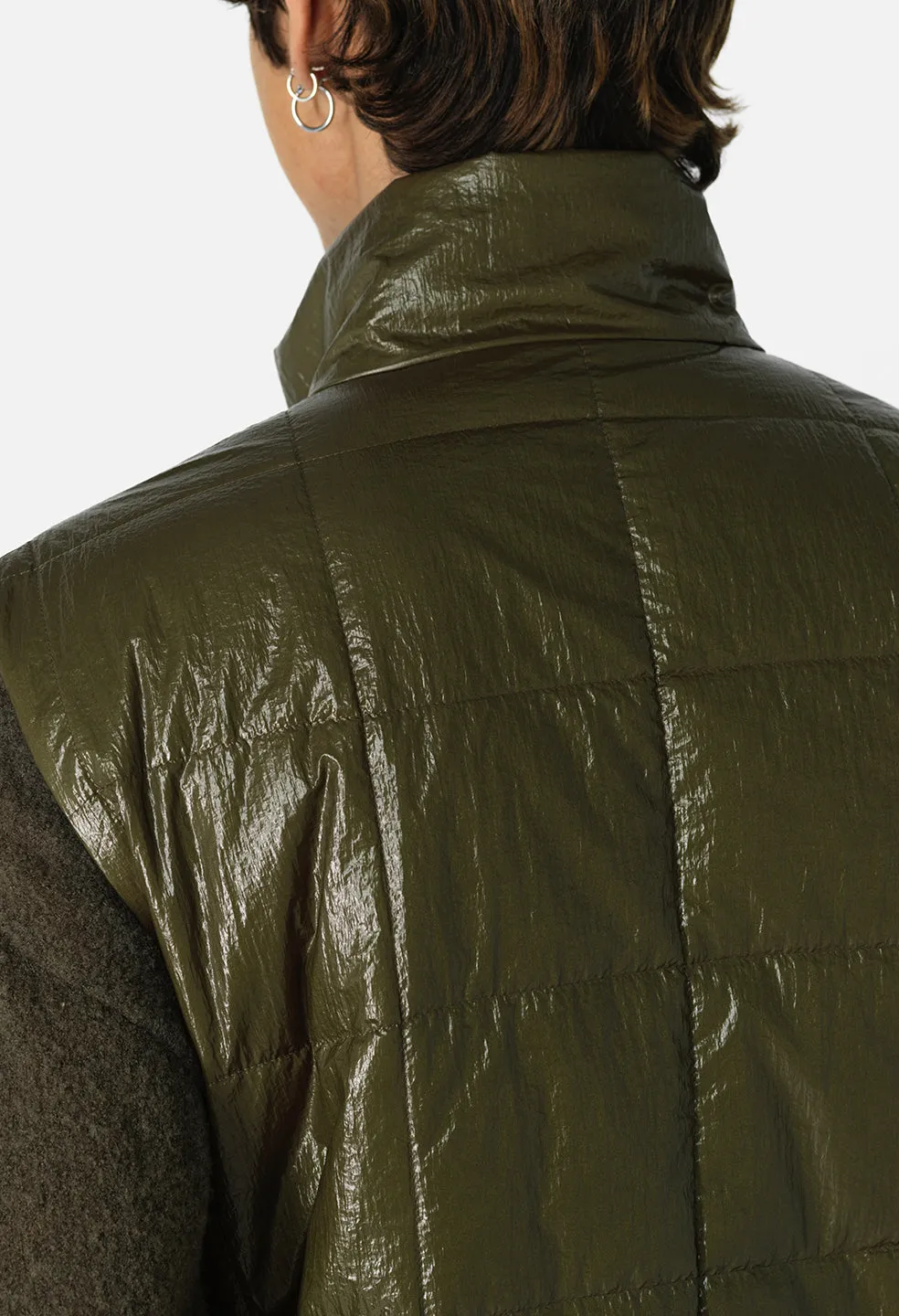 Coated Nylon Puffer Vest  / Olive