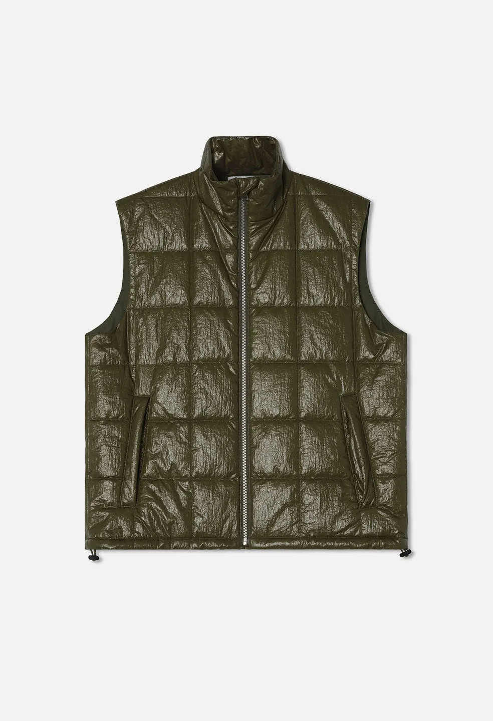 Coated Nylon Puffer Vest  / Olive