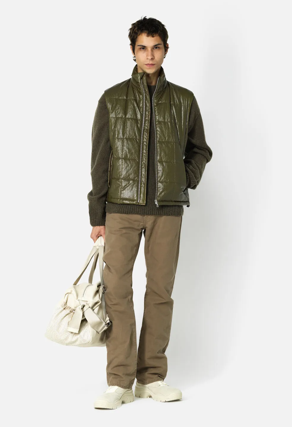 Coated Nylon Puffer Vest  / Olive