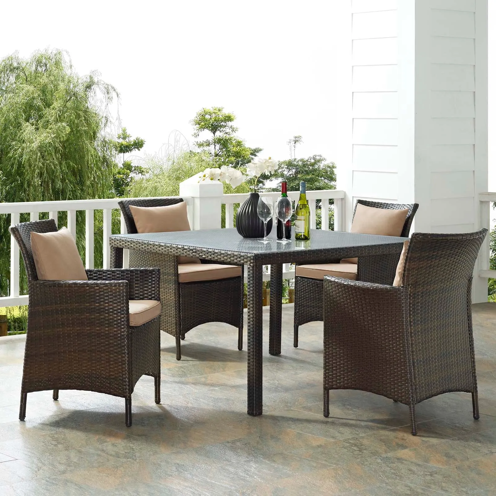 Conduit 5 Piece Outdoor Patio Wicker Rattan Set Brown Mocha EEI-3893-BRN-MOC-SET