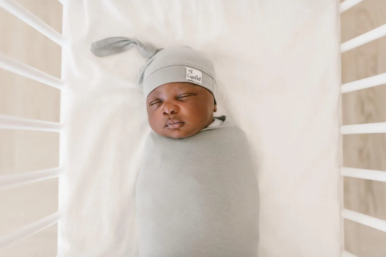 Copper Pearl Top Knot Hat 0-4 Months - Stone