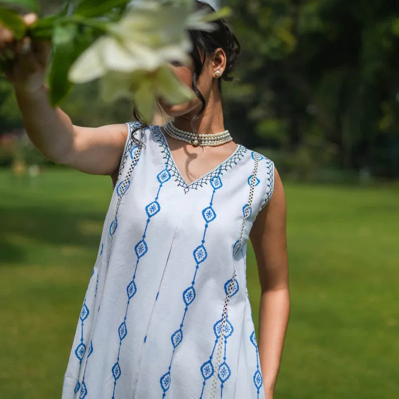 Cotton White Kurta Set for Women | Handblock Print | Sleeveless