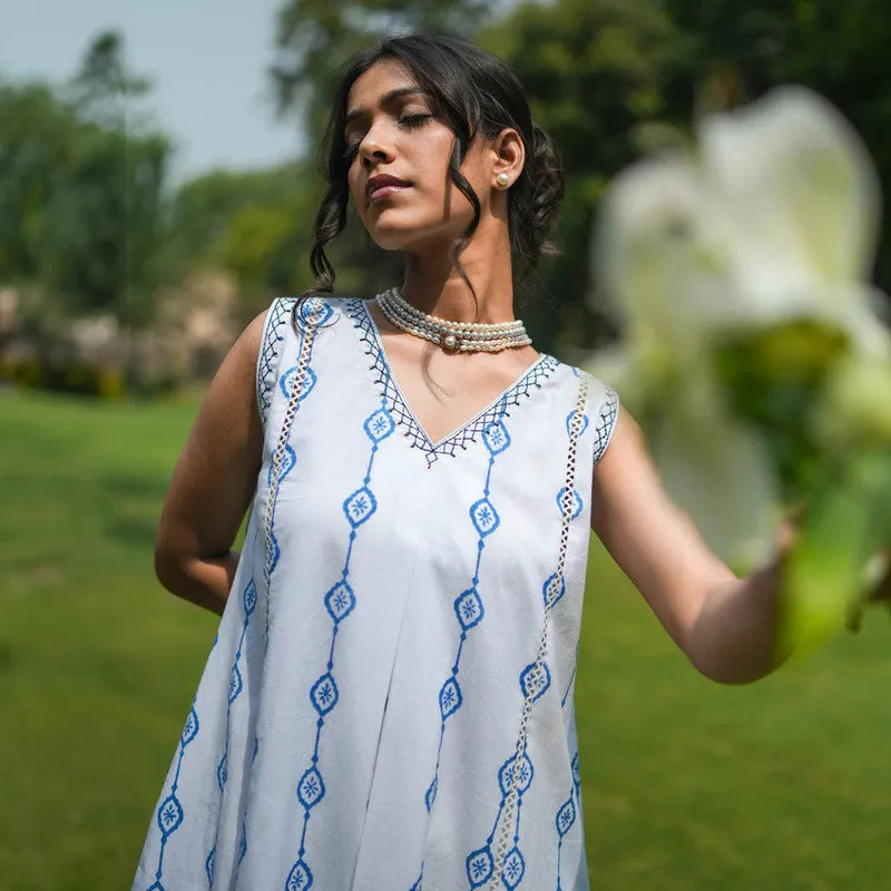 Cotton White Kurta Set for Women | Handblock Print | Sleeveless