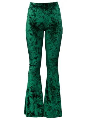 Crushed Green Velvet Bell Bottom Pants