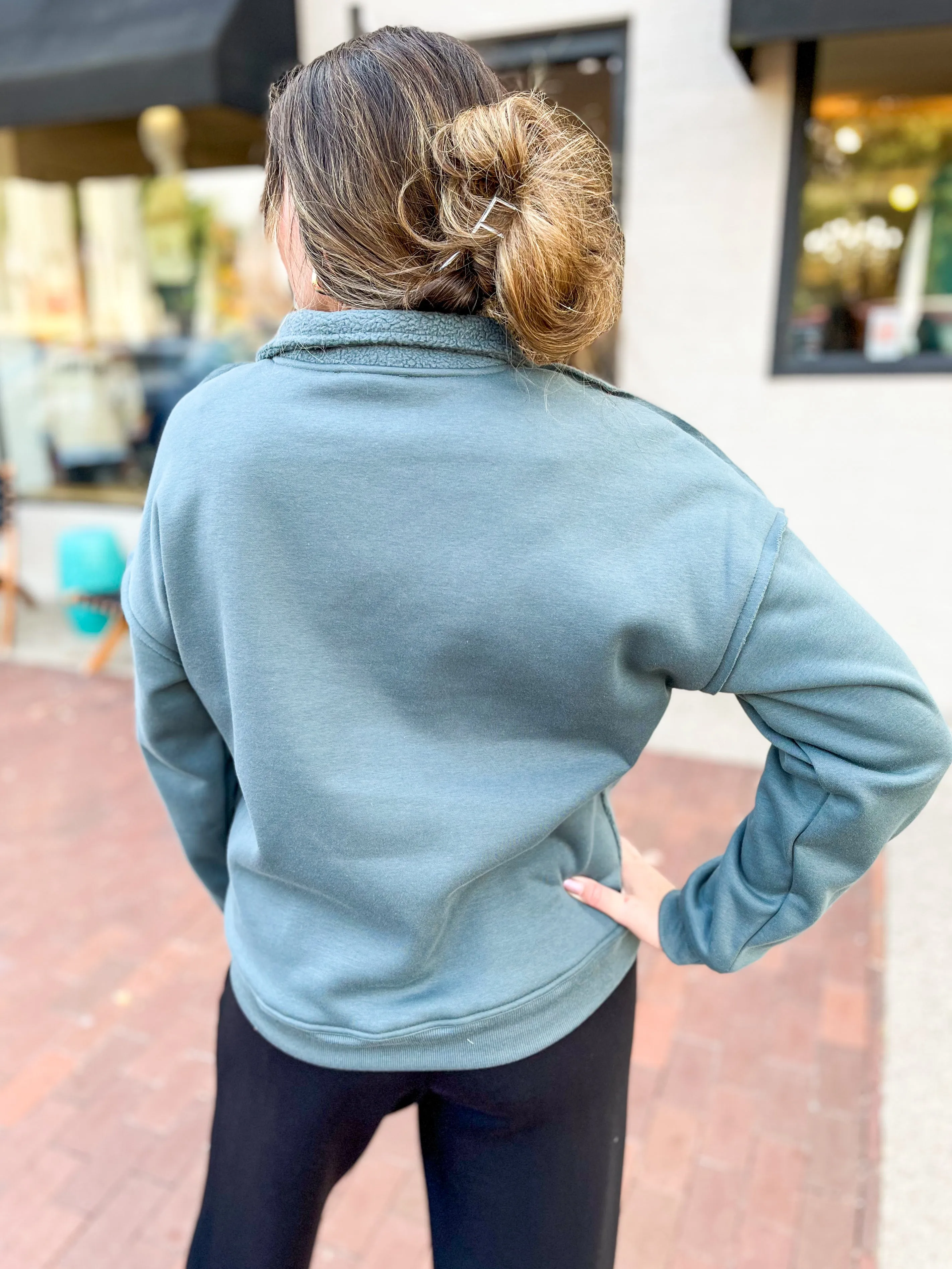 Dark Jade Collard Fleece Half Zip Pullover