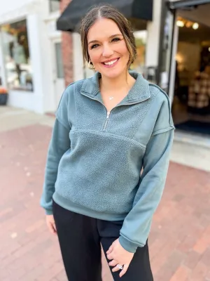 Dark Jade Collard Fleece Half Zip Pullover