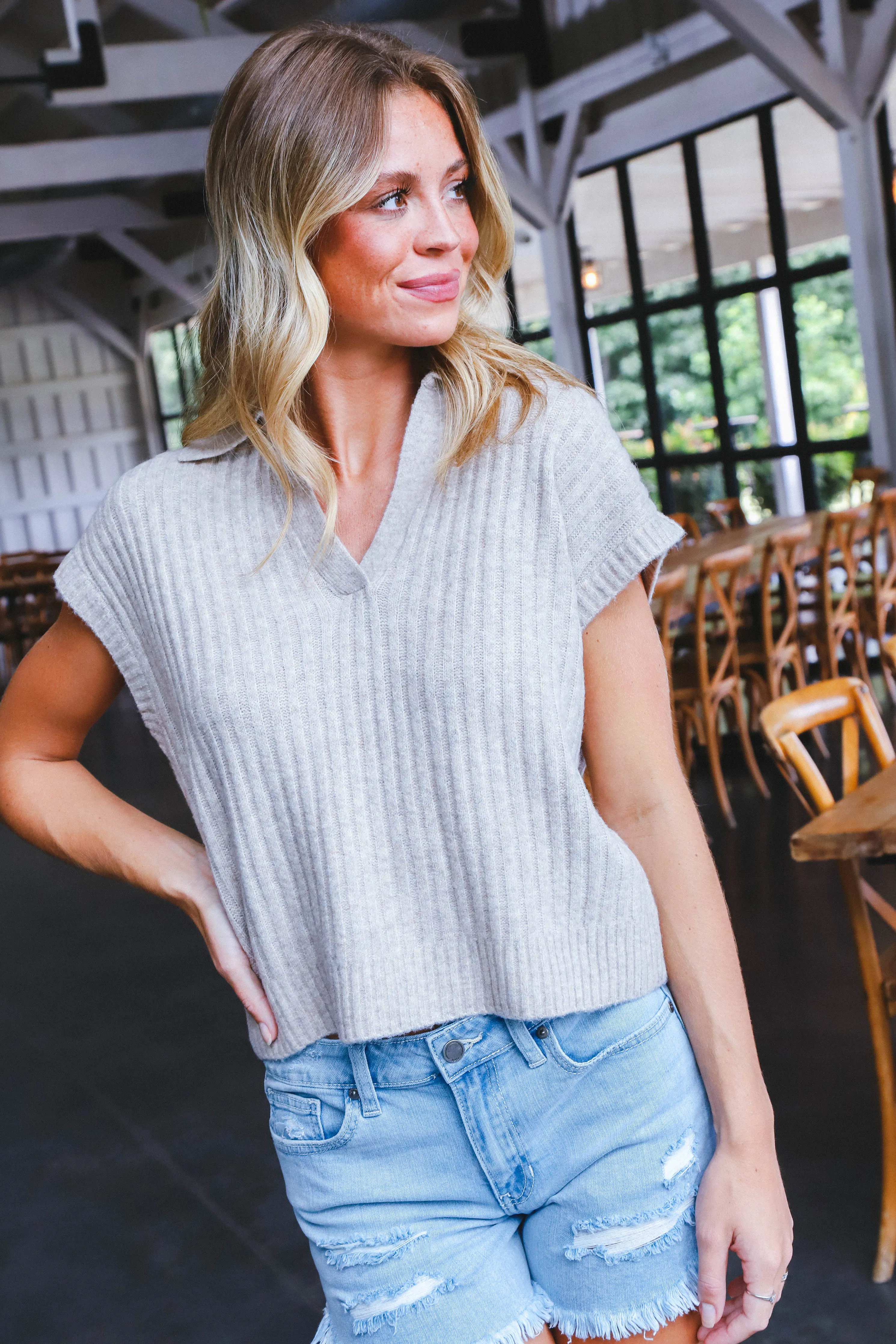 Desiree Sleeveless Sweater, Oatmeal