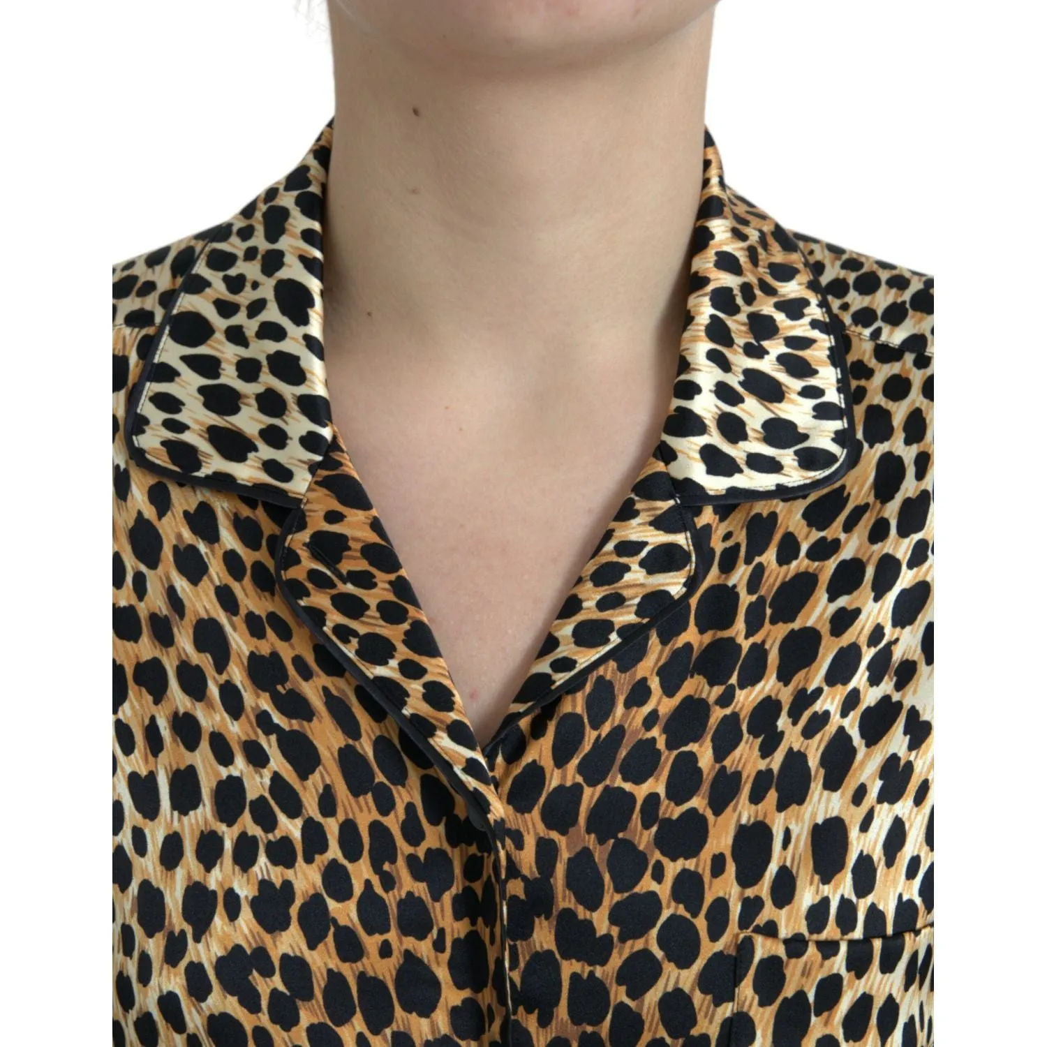 Dolce & Gabbana Elegant Brown Animal Print Silk Blouse