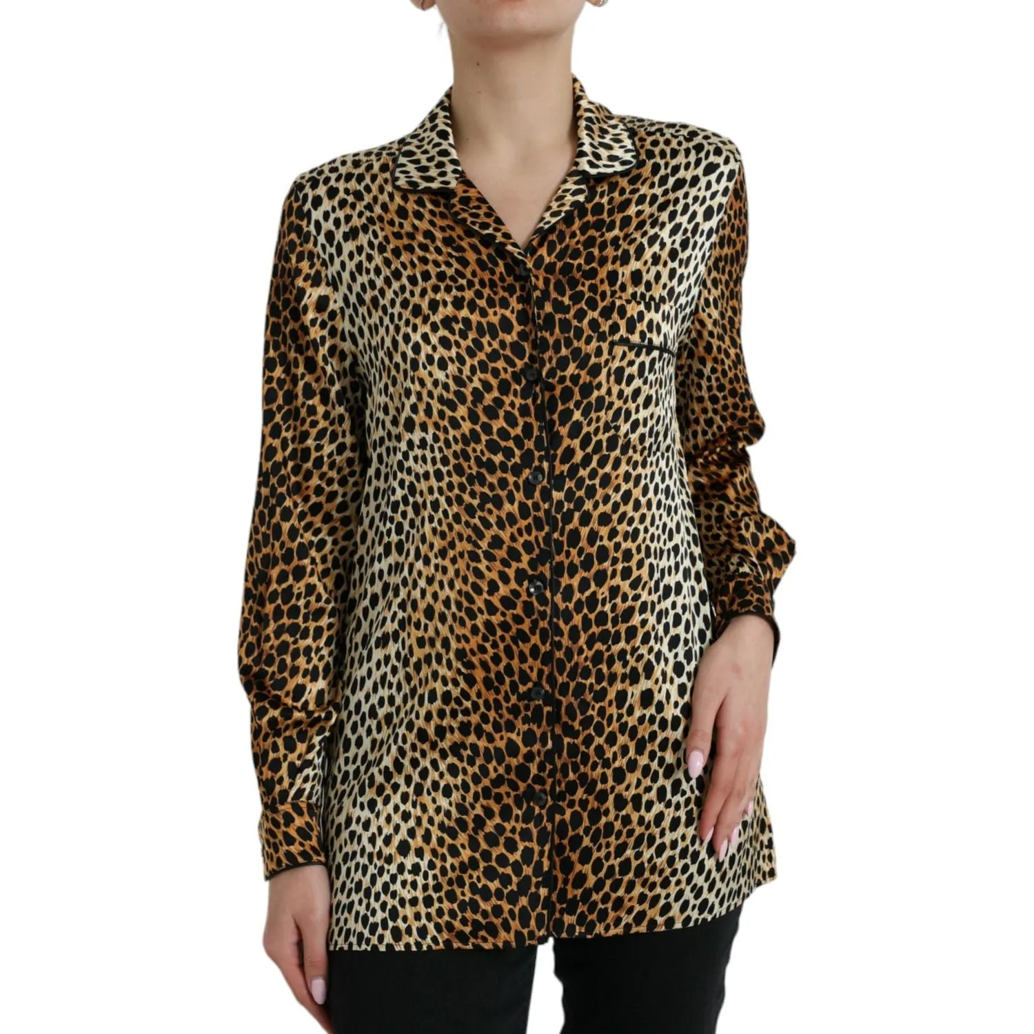 Dolce & Gabbana Elegant Brown Animal Print Silk Blouse