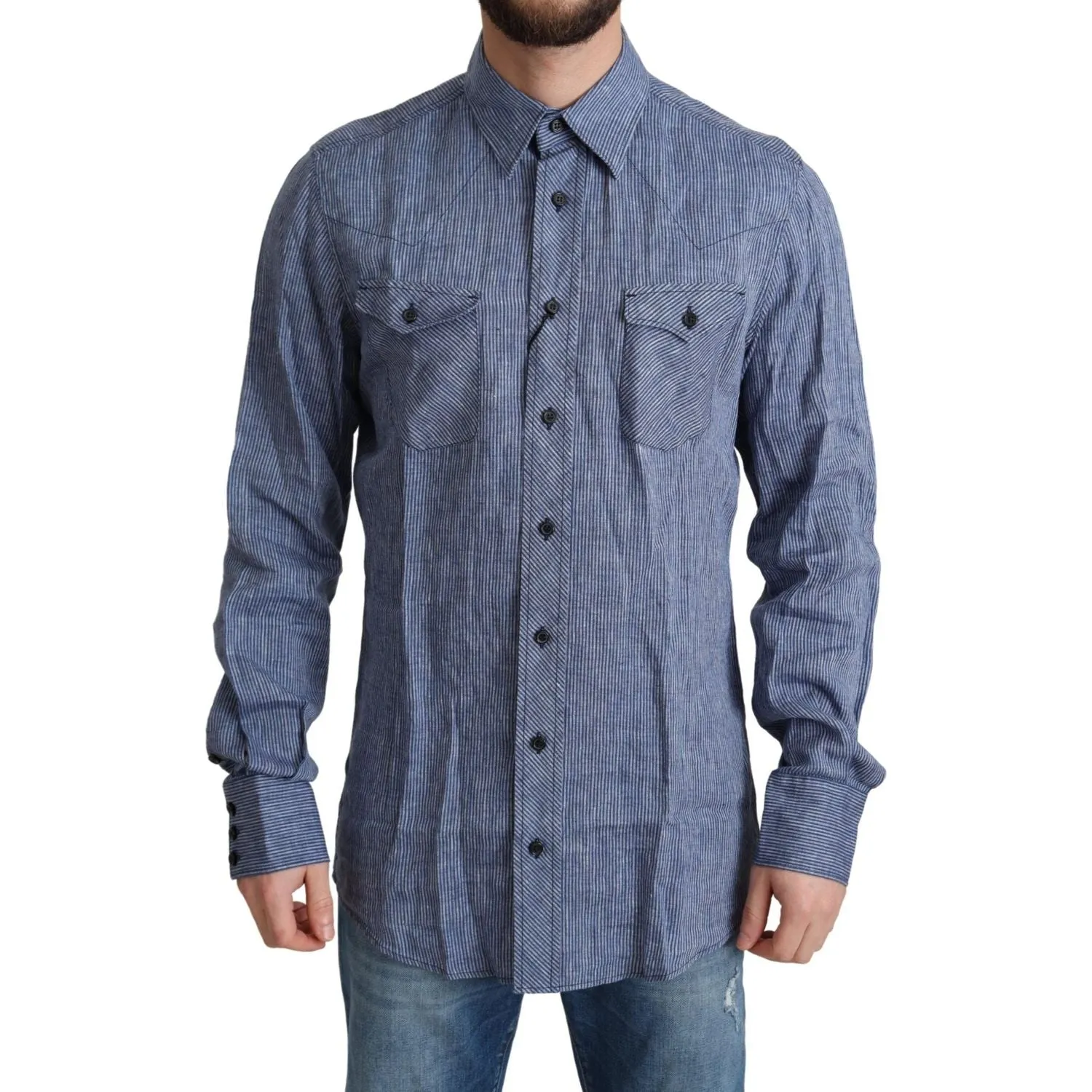 Dolce & Gabbana Elegant Striped Linen Button-Down Shirt