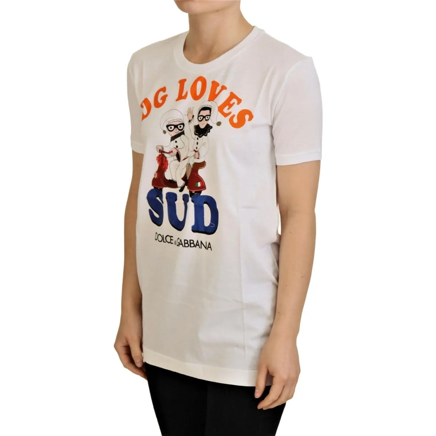 Dolce & Gabbana Elegant White Crew Neck Tee with Colorful Print