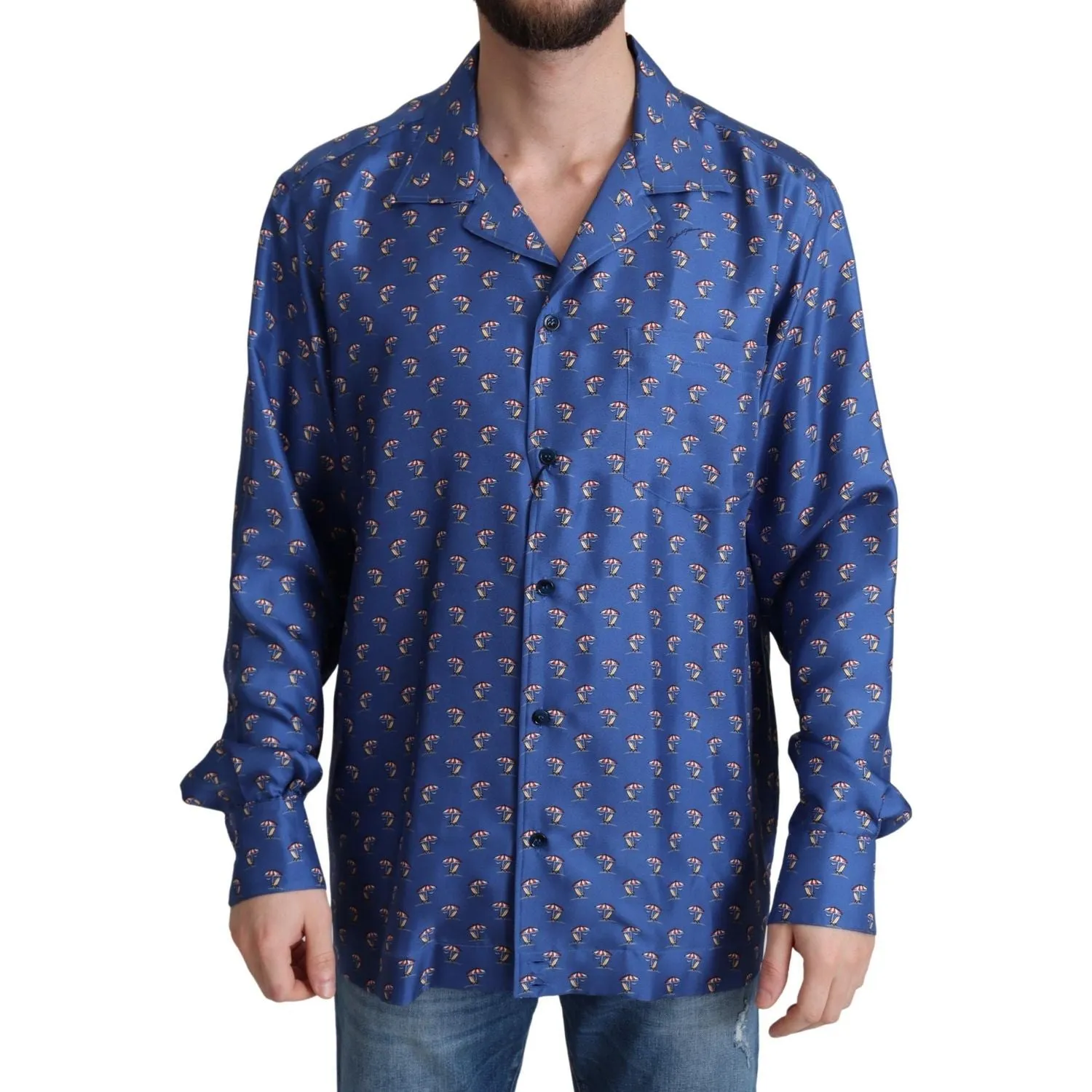 Dolce & Gabbana Silk Beach Chair Print Casual Shirt