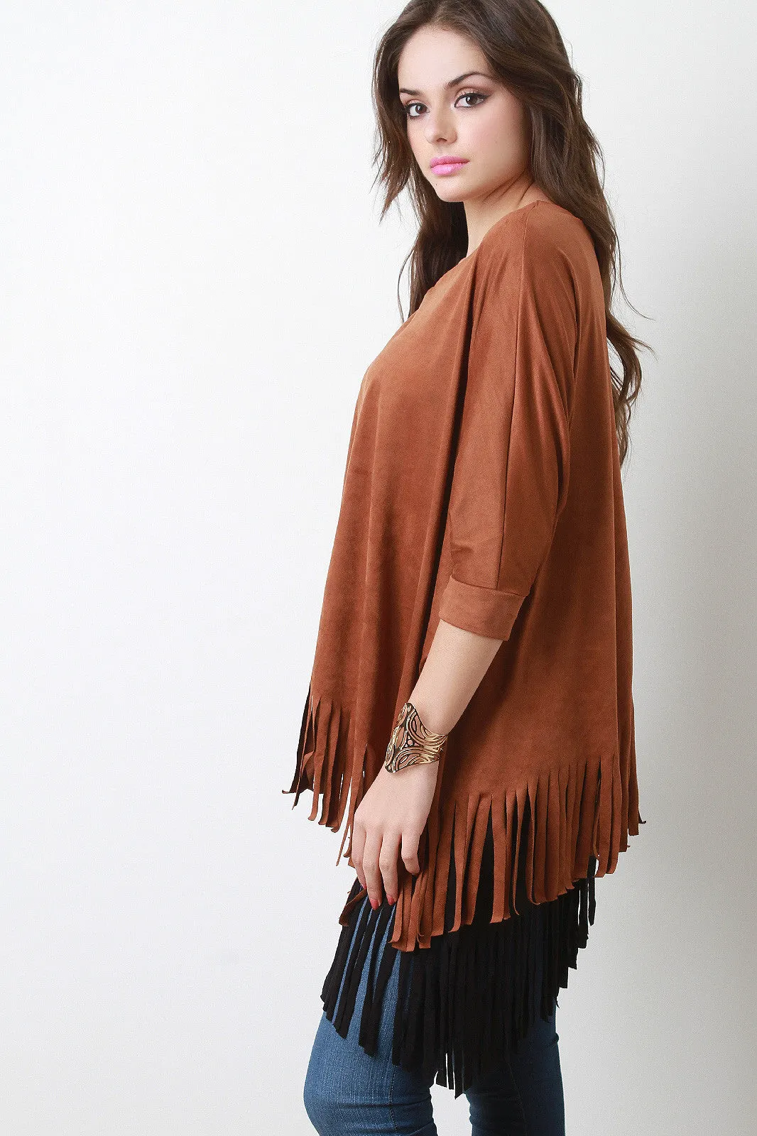 Double Tier Vegan Suede Fringe Top