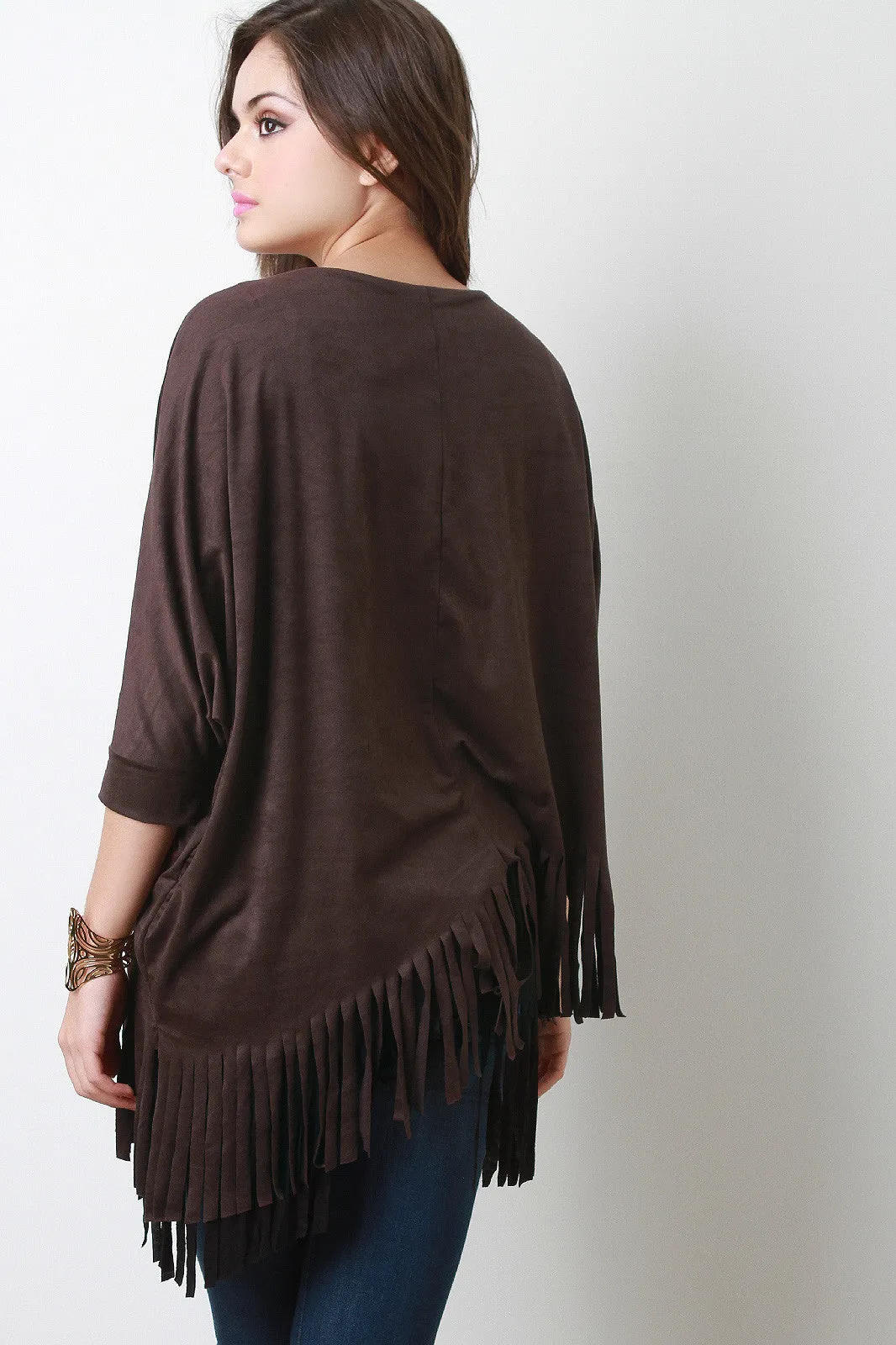 Double Tier Vegan Suede Fringe Top