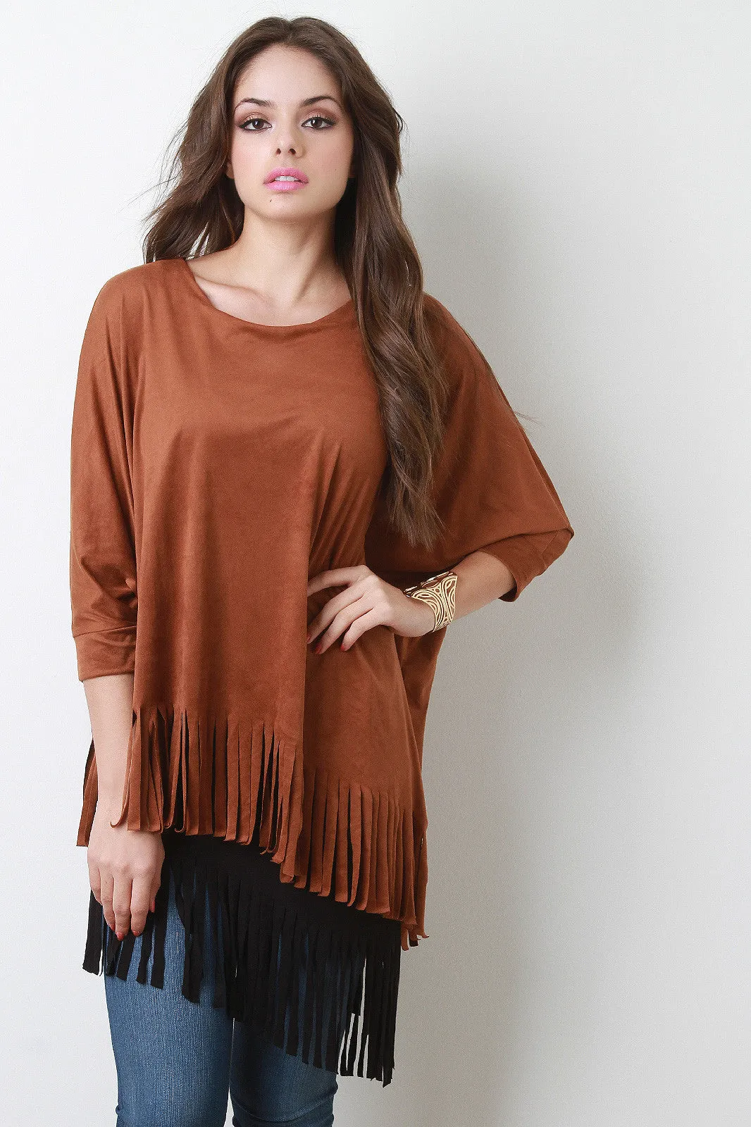 Double Tier Vegan Suede Fringe Top