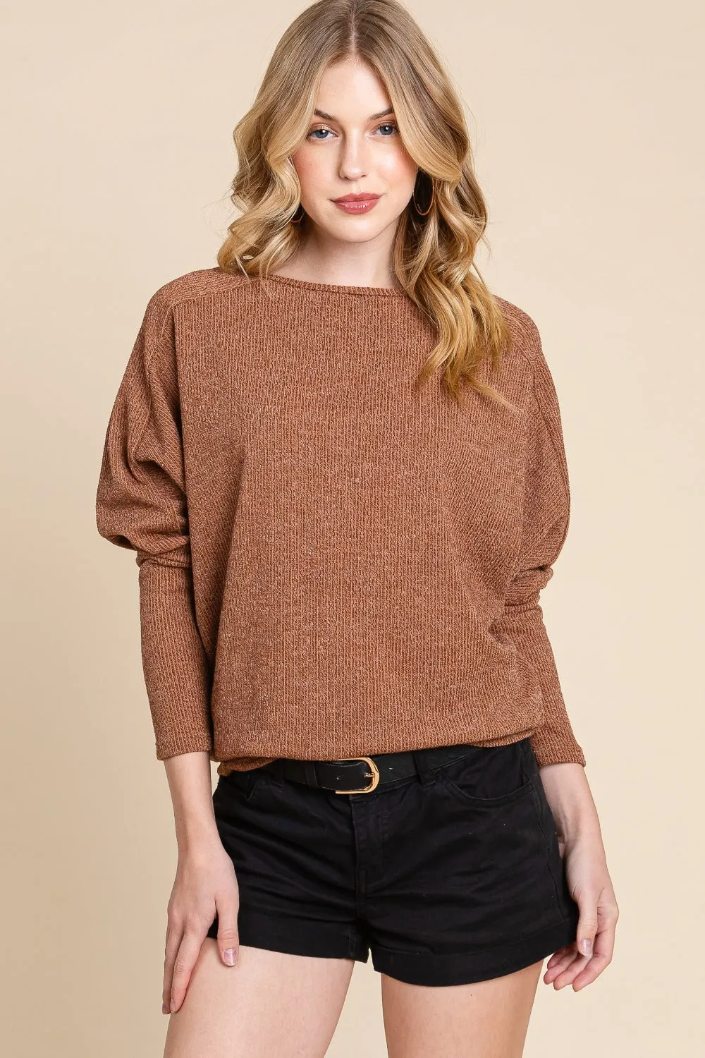 Drop Shoulder Long Sleeve Knit Top