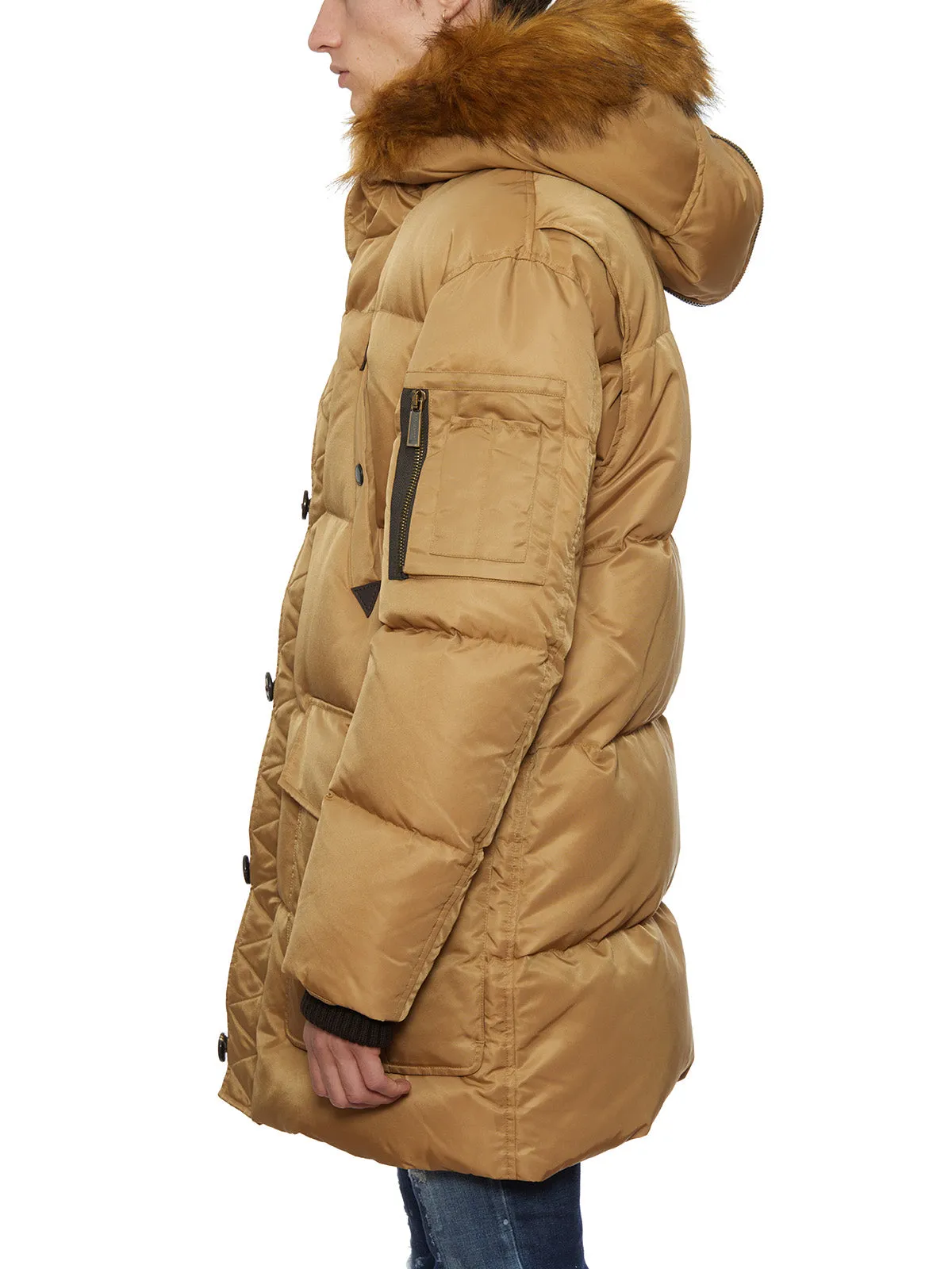 DSQUARED2 Beige Puffer Jacket with Hood for Men