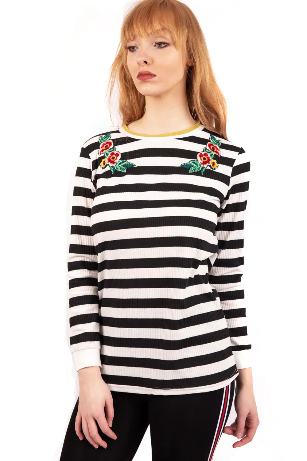 Embroidered Ribbed Knitted Top