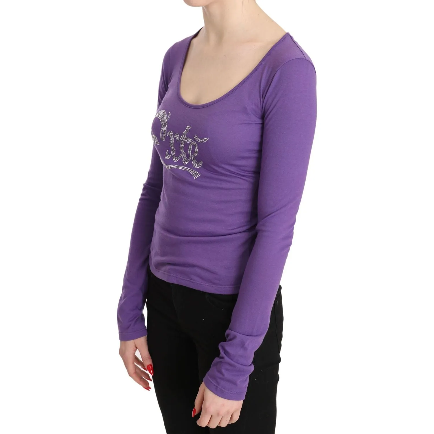 Exte Elegant Purple Crystal Embellished Long Sleeve Top