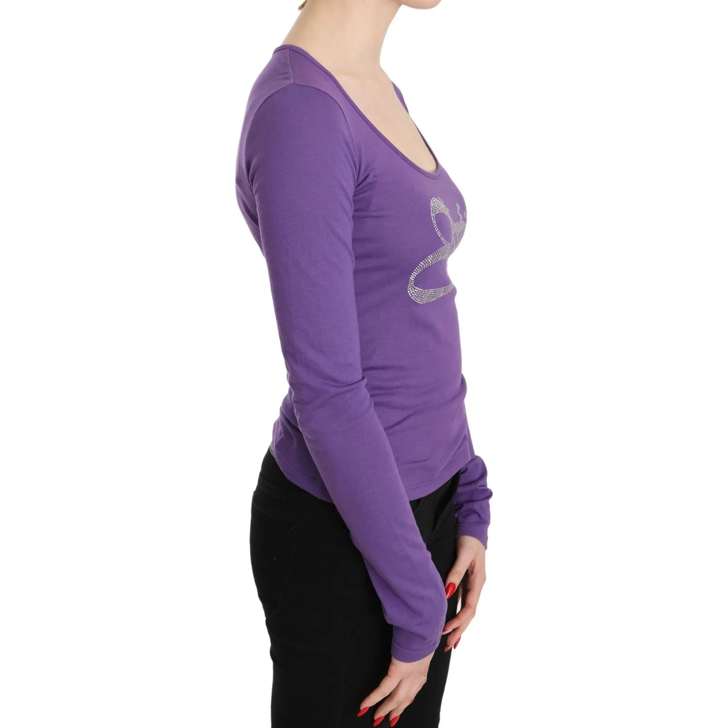 Exte Elegant Purple Crystal Embellished Long Sleeve Top