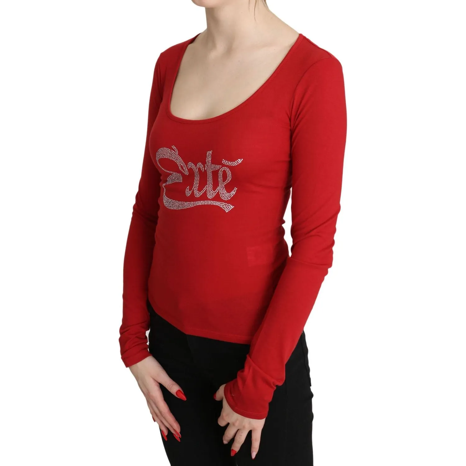 Exte Red Crystal Embellished Long Sleeve Top