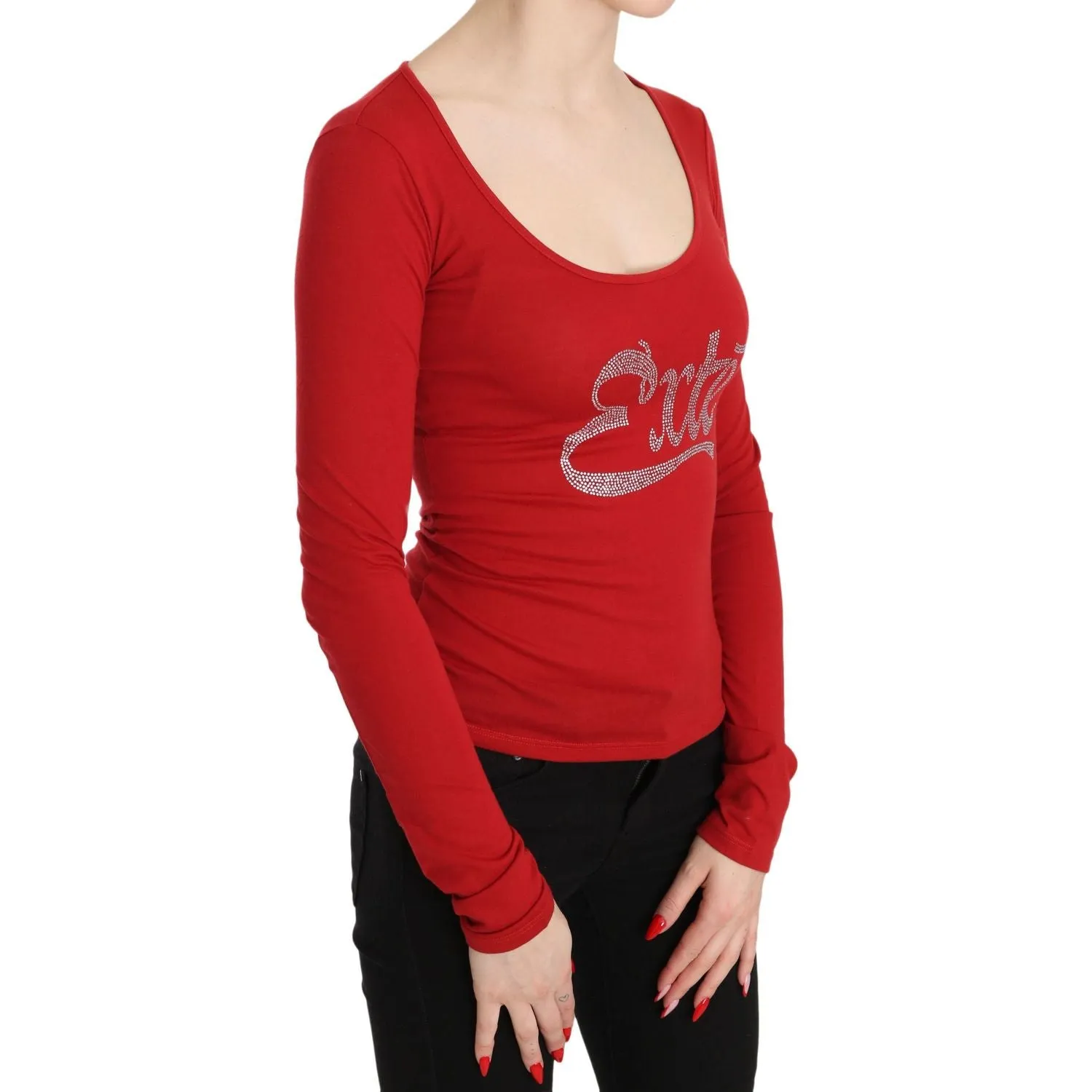 Exte Red Crystal Embellished Long Sleeve Top