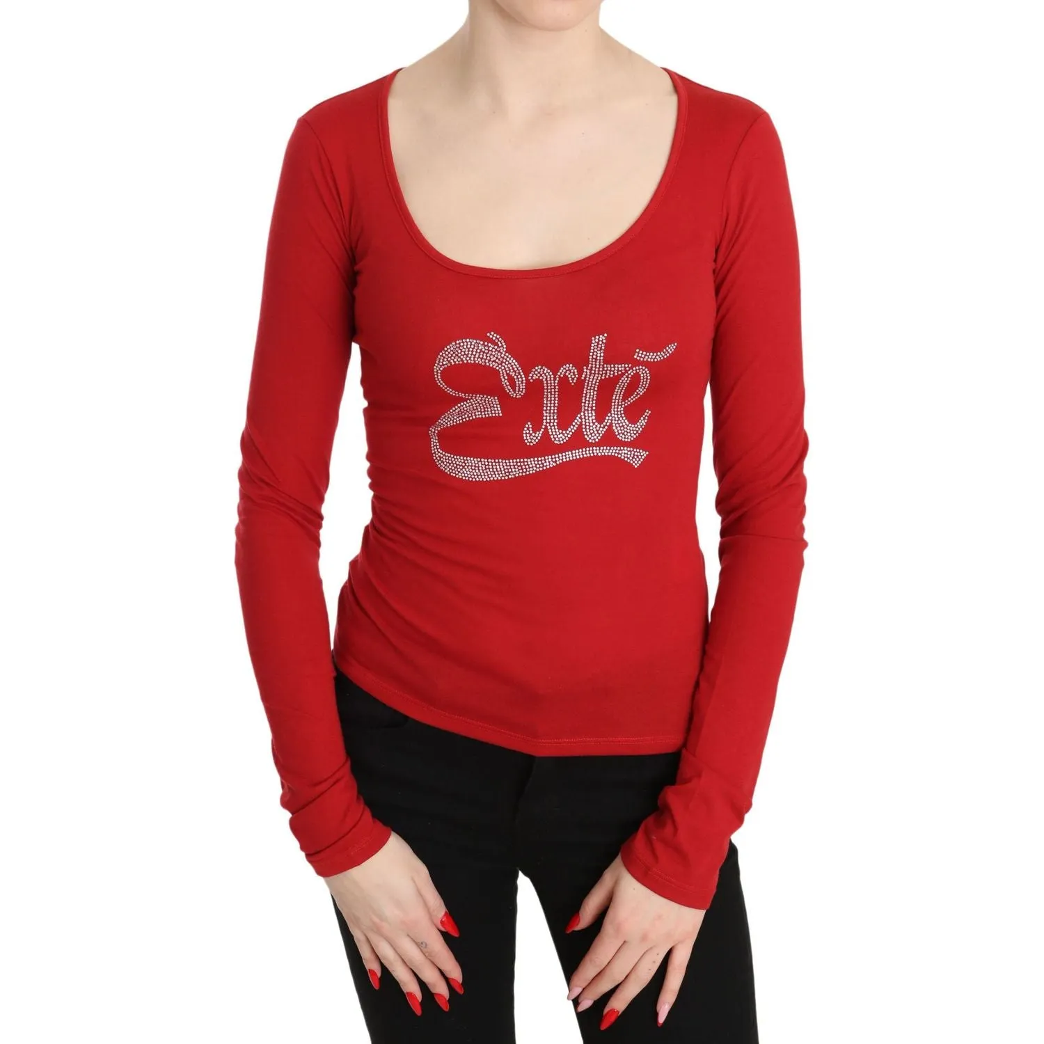 Exte Red Crystal Embellished Long Sleeve Top