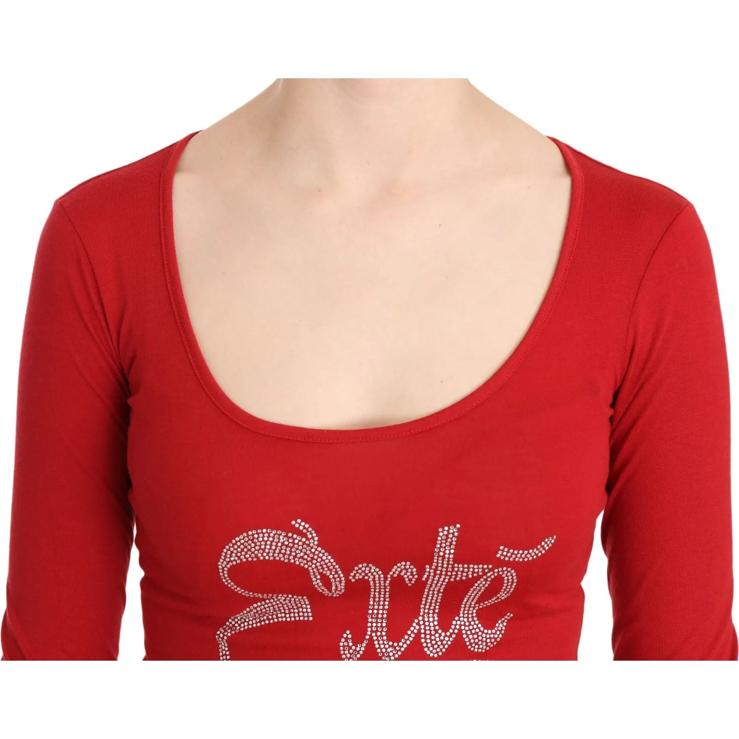 Exte Red Crystal Embellished Long Sleeve Top