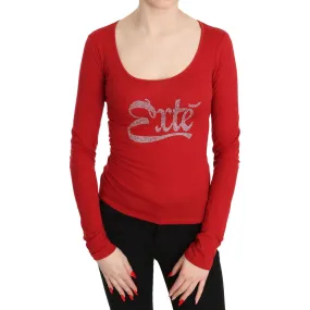 Exte Red Crystal Embellished Long Sleeve Top