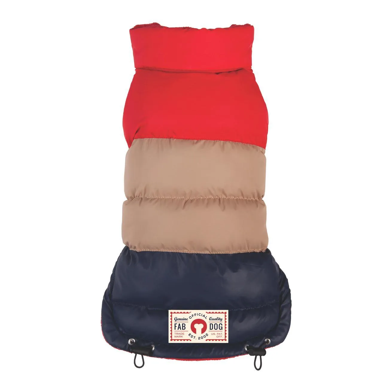 Fabdog | Red/Tan/Navy Colour Block Dog Puffa Jacket