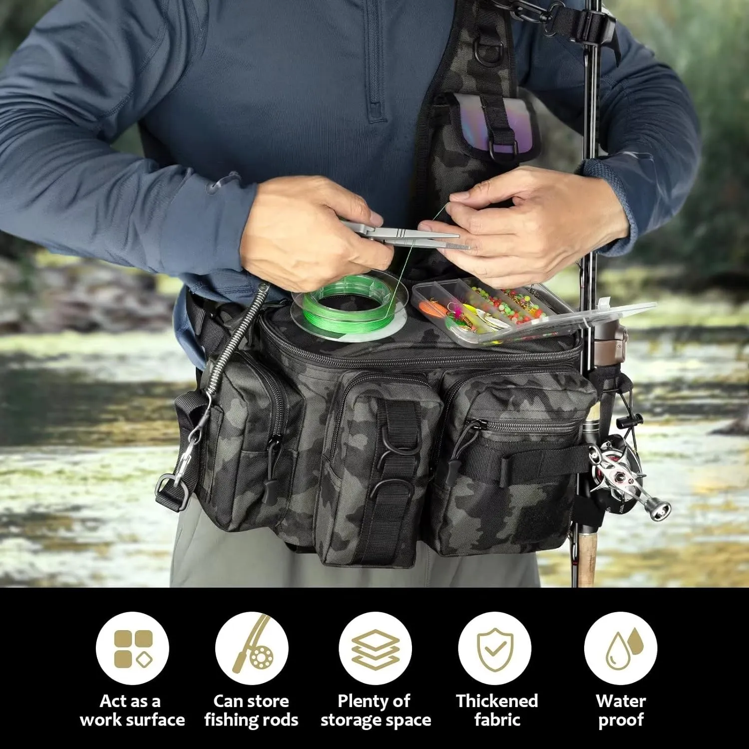 Fishing and Outdoor Multifunctional Waist Pack with Shoulders Straps Support